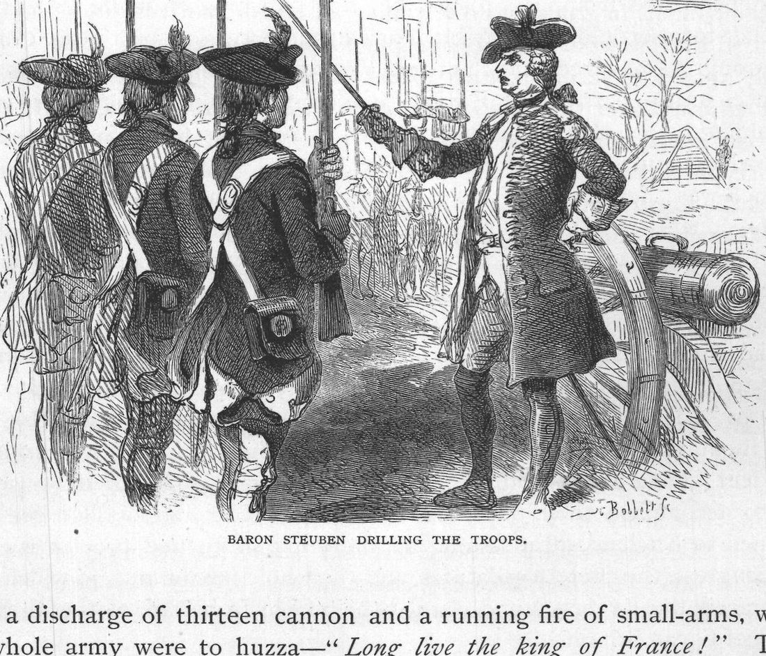 Baron Steuben Drilling the Troops.