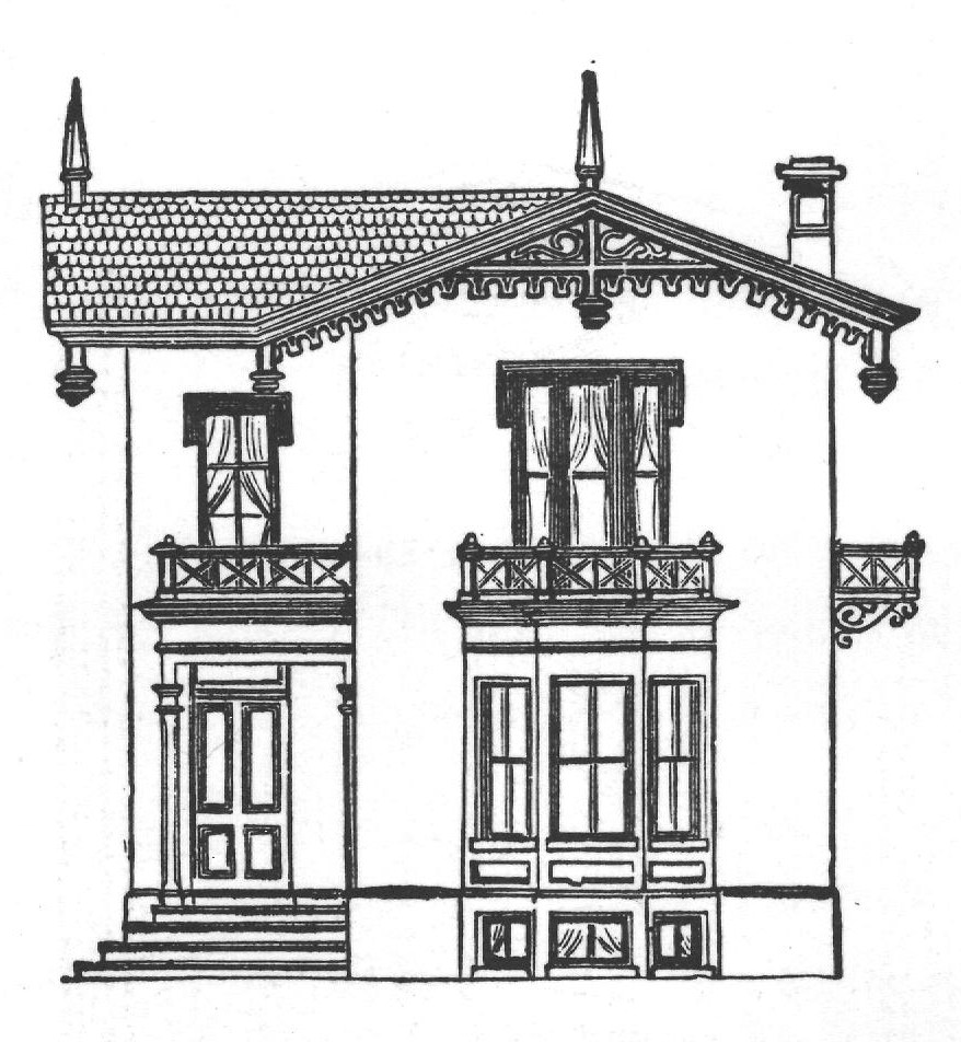 Reduced elevation of Fig. 1, plate 5, Bicknell's "Village Builder and Supplement."