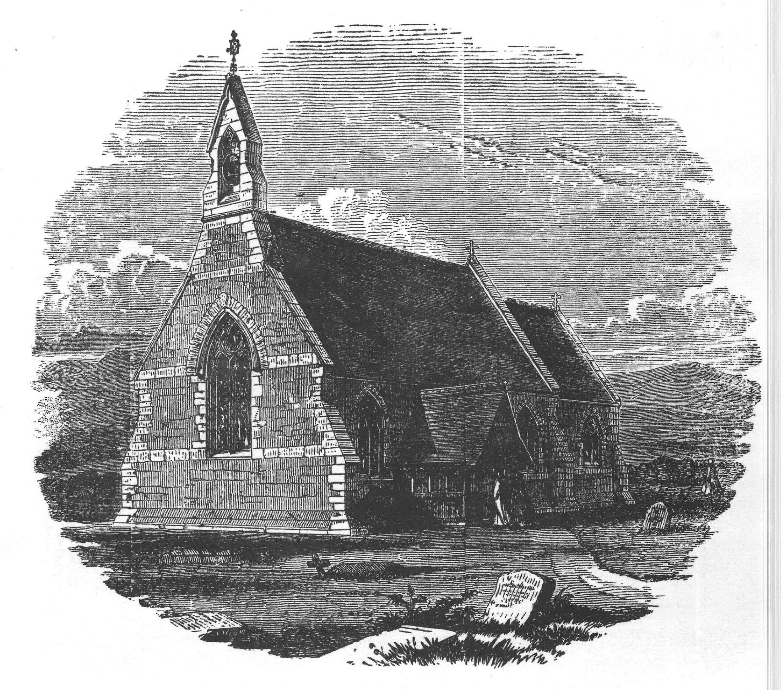 View of Chapel with Bell Gable. From Withers' "Church Architecture." One large