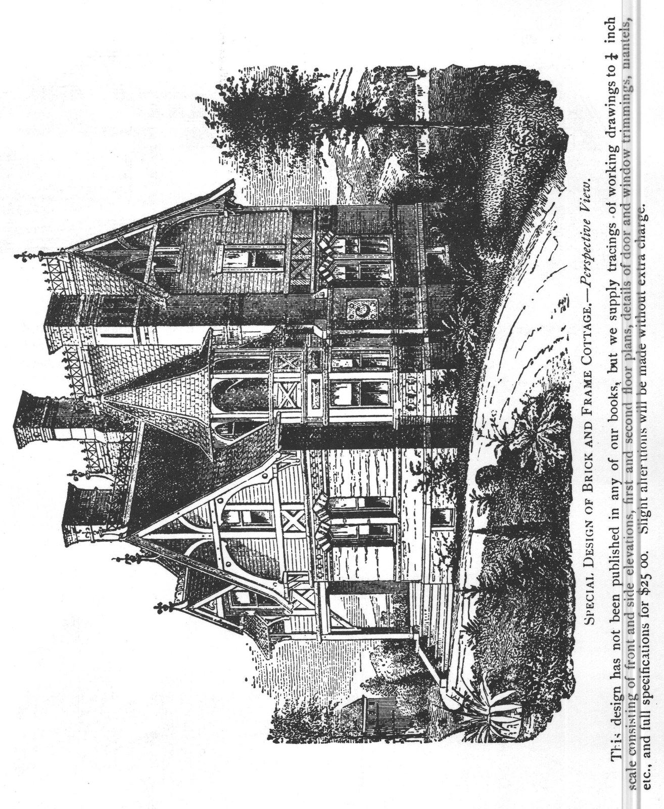 SPECIAL DESIGN OF BRICK AND FRAME COTTAGE. - Perspective View.