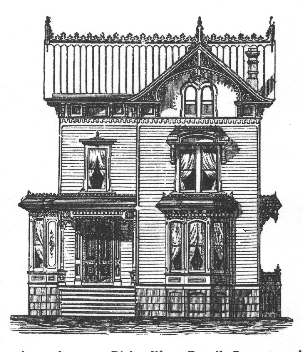Reduced cut of Elevation, plate 50, Bicknell's "Detail Cottage and Constructive Archi-