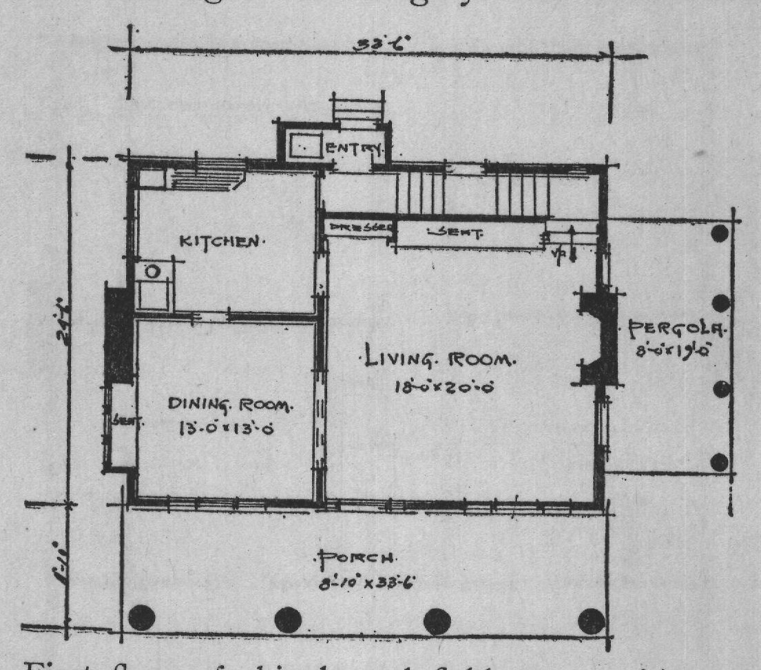 First floor of shingle and field-stone residence.