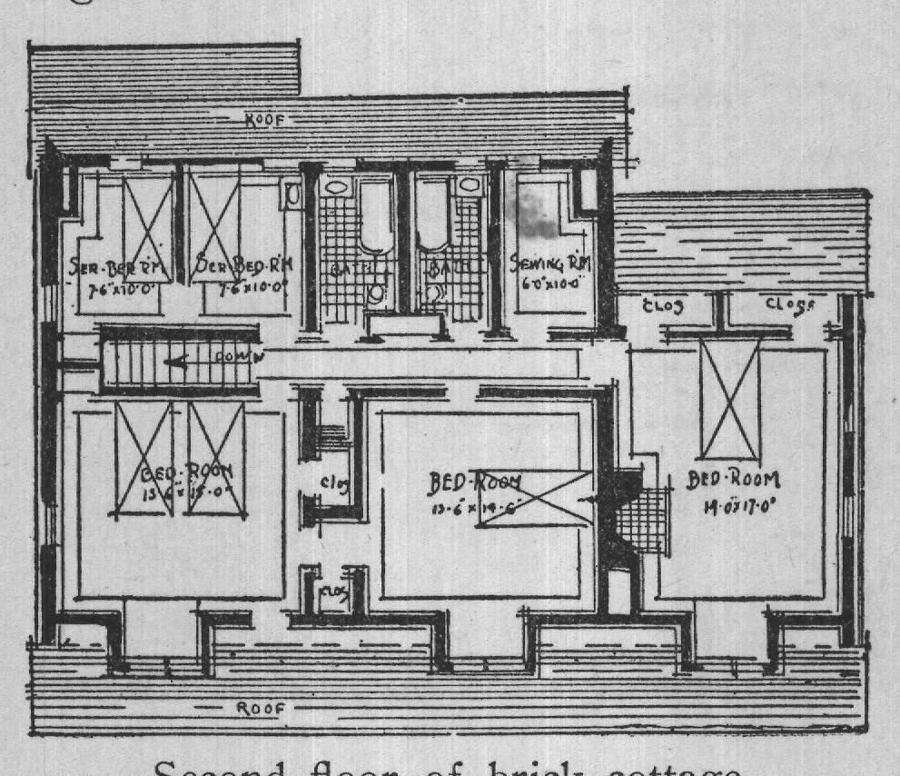 Second floor of brick cottage.