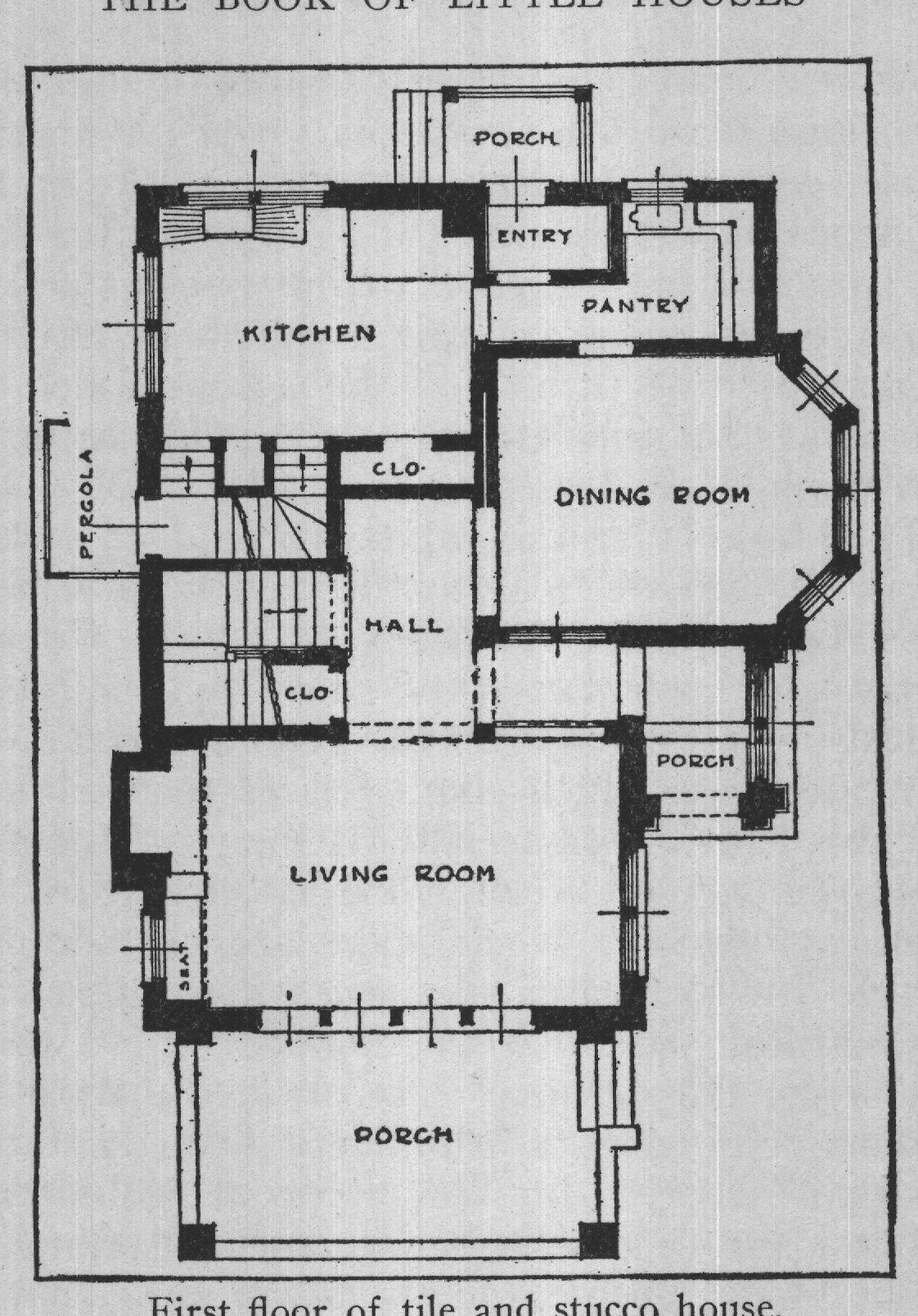 First floor of tile and stucco house.