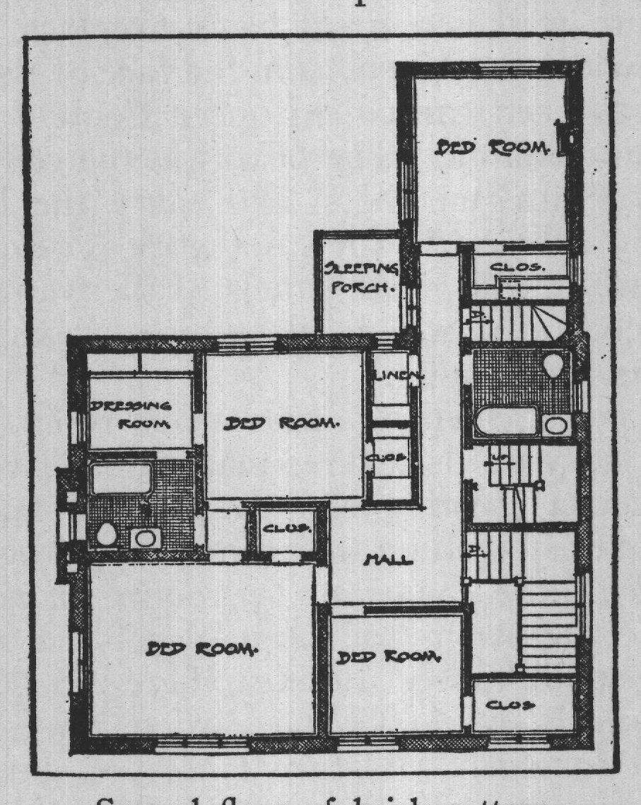 Second floor of brick cottage.